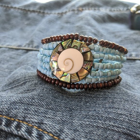 Abalone Shell Inlay Seed Bead Cuff - Picture 6 of 6